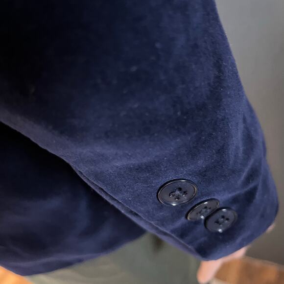 Lesley Fay Vintage Navy Blue Velvet Blazer Jacket 8 Glam Luxe Old Money Holiday - Picture 5 of 6
